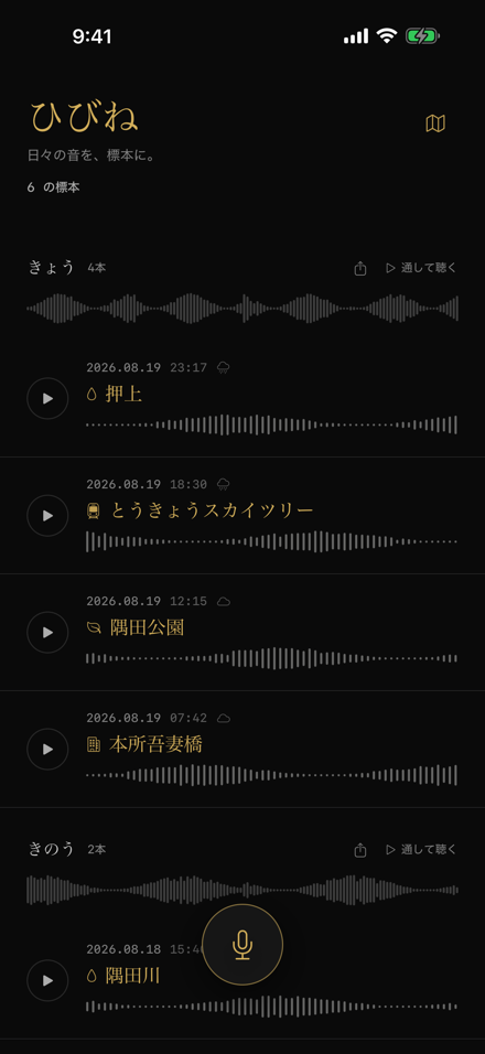 標本箱。日ごとの帯と標本が並ぶ