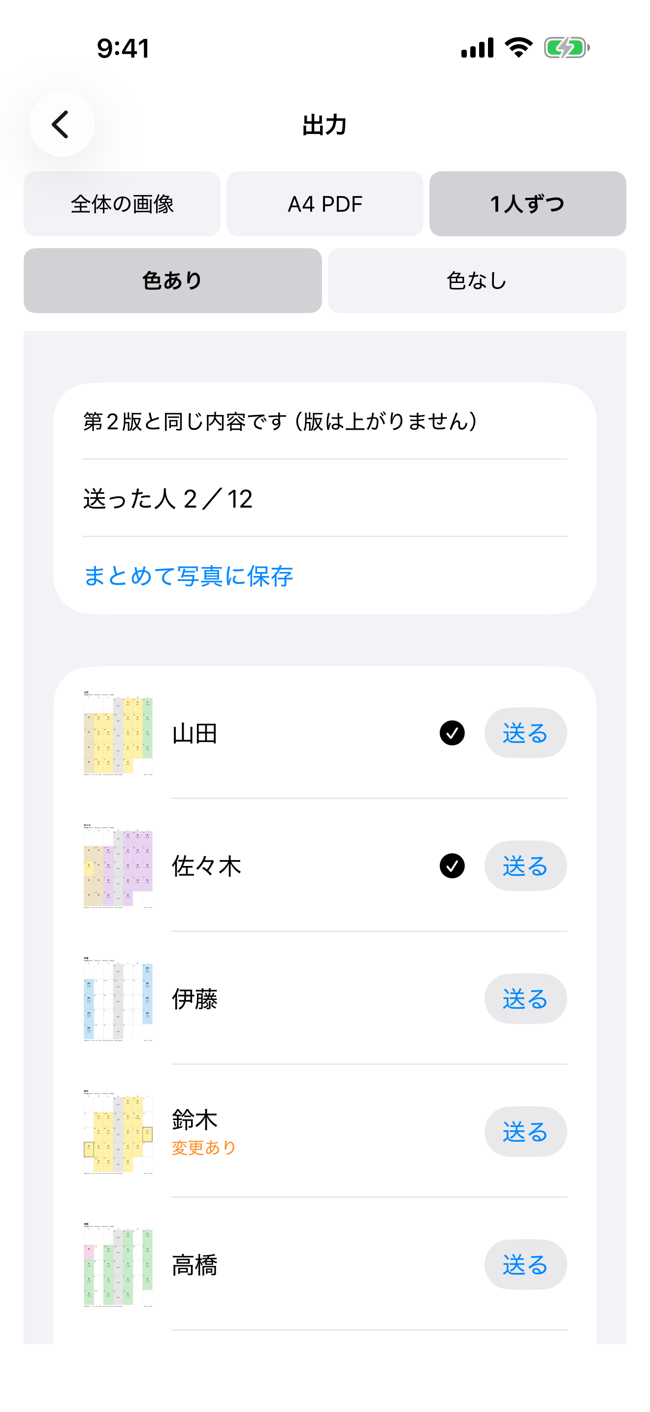 1人ずつの画像を送る一覧